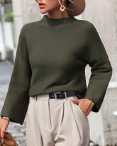 Crewneck Knitted Sweater Solid Color Batwing Long Sleeve Pullover Jumper Top