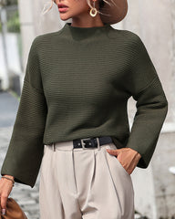 Crewneck Knitted Sweater Solid Color Batwing Long Sleeve Pullover Jumper Top