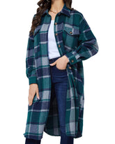 Knee Length Plaid Flannel Shirt Jacket
