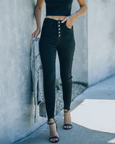 High-waist Solid Color Elastic Small Feet Pants Jeans