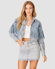 Fringe Denim Jacket Cropped Tassel Jean Jacket