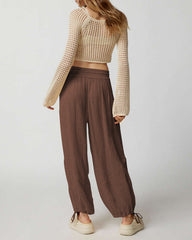 Drawstring Waist Plain Wide Leg Pants