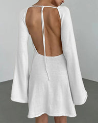 Elegant Backless Lace-up Bell Sleeve Mini Dress