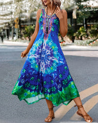 Ethnic Style Print Dress Long Maxi Dresses Retro Tank Dress Loose Beach Dress