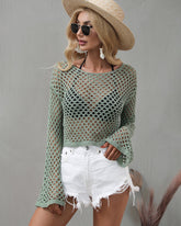 Bell Sleeve Loose Round Neck Cutout Sweater