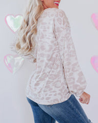 Contrast Color Top Leopard Print Round Neck Long Sleeve Sweatshirt