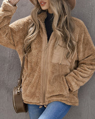 Zip-up Pocket Lapel Double-Sided Plush Fuzzy Coat