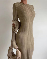Tranquility Rib Open Back Long Sleeve Long Dress