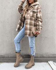 Plaid Shirt Jacket Loose Casual Turn-Down Collar Single Breasted Coat