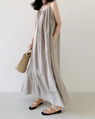 Ankle-length Sleeveless Tank Top Cotton Linen Dress