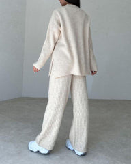 Elegant Three-pieces Knitwear Set Crop Vest Button Sweater Cardigant and Wide Leg Pant Outfits