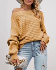 Solid Color Long Sleeve Off Shoulder Tunic Sweaters