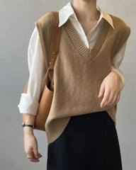 Soft Felt Loose Fit V Neck Sweater Vest