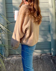 Zipper Button Fleece Sherpa Jacket Bear Teddy Coat