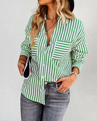 Roll Up Sleeve Button Down Lapel Blouse with Pocket Comfy Casual Loose Fit Shirt