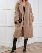 Faux Fur Long Grain Fleece Wool Cardigan Coat