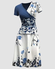 Casual V Neck Short Sleeve Sundress Loose Flowy Print Tunic Beach Dresses