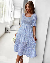 Short Sleeve Off Shoulder Floral Dress Slim Fit Casual Ruched Dresses