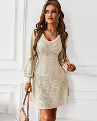 V-neck Sexy Waist Sweater Dress