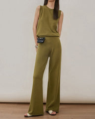 Casual Knit Long Sleeve Shirt Knit Vest Pants Three Piece Set