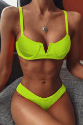 Neon Yellow Ribbed Front V Underwire Bikini Top