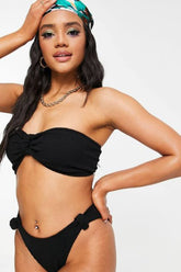 Crinkle Knot Bandeau High Waist Bikini Set - Black/Neon Green/Yellow/Green/Pink