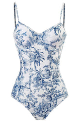 Jungle Printed Balconette One Piece Swimsuit - Blue/Green