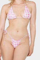 Flowers Print Halter Triangle Tie Side Bikini Set With Ring Detailing