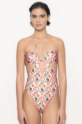 Mejorana Printed Cutouts Halter One Piece Swimsuit