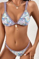 Vacation Printed Triangle Tie Back Bikini Set