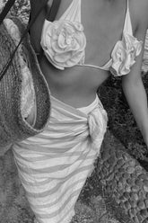 Rose Applique Wrap Tie Halterneck Triangle High-Wasited Bikini Set