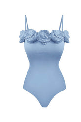 Light Blue Rosette Bustier One Piece Swimsuit
