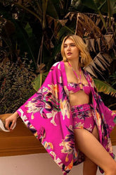 Floral-Print Bandeau Belted High Waisted Bikini Set With Ring Details