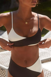 Black & White Colorblock Bralette High-Waisted Bikini Set