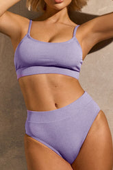 Rib Sporty High Waisted Bikini Set - Purple