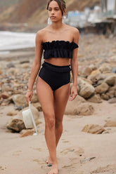 Ruffled Bandeau High-Waisted Bikini Set