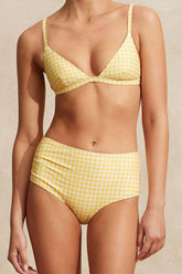 Yellow Gingham Triangle High-Waisted Bikini Set