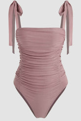 Ruched Tie-Shoulder One Piece Swimsuit - Redwood