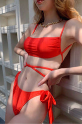 Strappy Tank Tie Side Bikini Set - Red