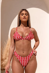 Wave Print Triangle High-Cut Bikini Set