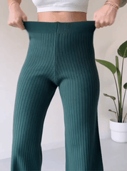Solid Color Design Button Ribbed Knitted Two Piece Sets