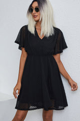 Solid Color V Neck Casual Mini Dress