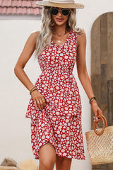 Floral Print Sleeveless Ruffled Dress