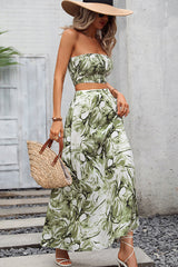 Smocked Bandeau Floral Print Two Pieces Dress