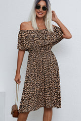 Off The Shoulder Leopard Print Casual Dress