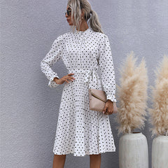 Dots Print Long Sleeve Cute Midi Dress