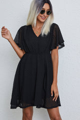 Solid Color V Neck Casual Mini Dress