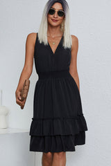 Smocked Waist Solid Sleeveless Casual Mini Dress