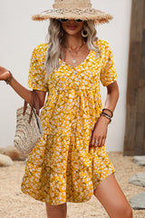 Floral Print V Neck Short Sleeve Casual Dress