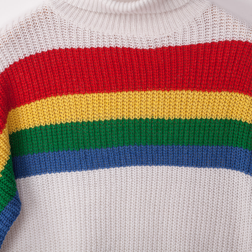 Women's High Collar Rainbow Stripes Knit Long Sweater